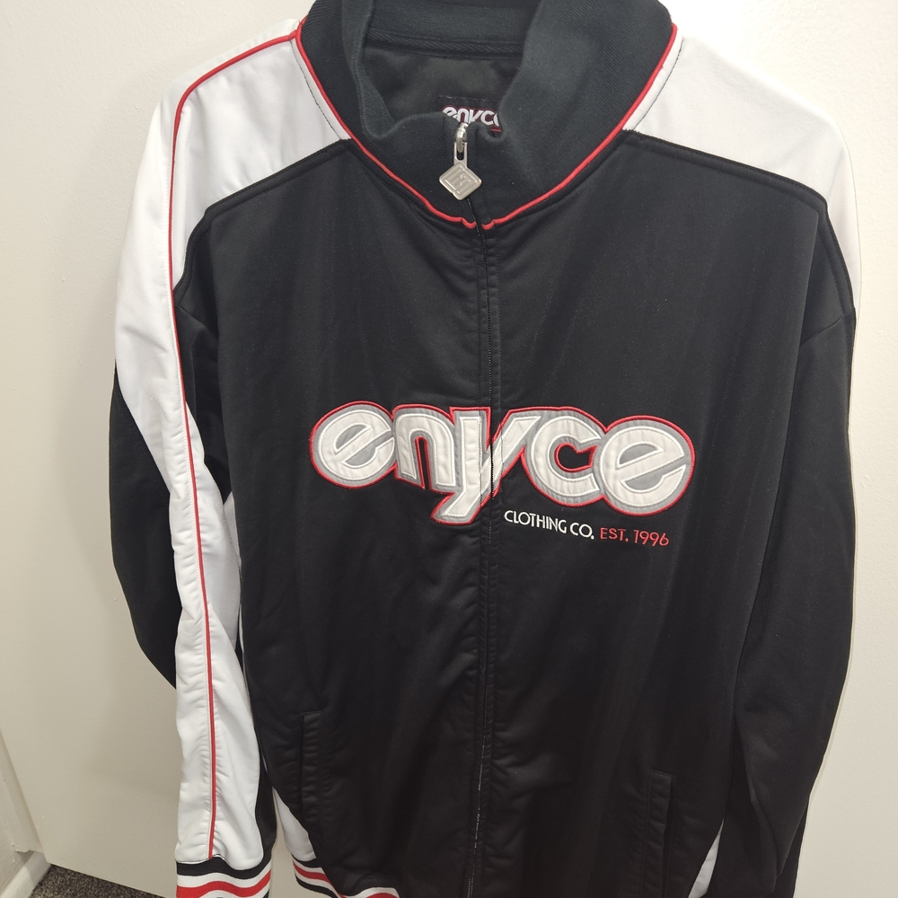 Enyce Black and White Bomber Jacket with Varsity Style